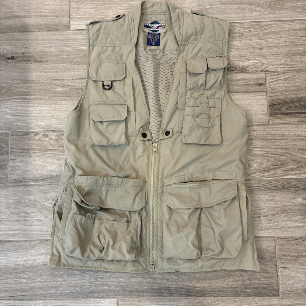 ExOfficio Fishing Vest Men Large Tan Multi Pocket Mesh Lined Adventure Travel